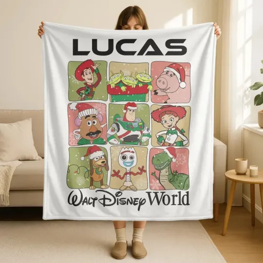 Discover Personalized Disney Toy Story Christmas Graphics White Cozy Fleece Blanket