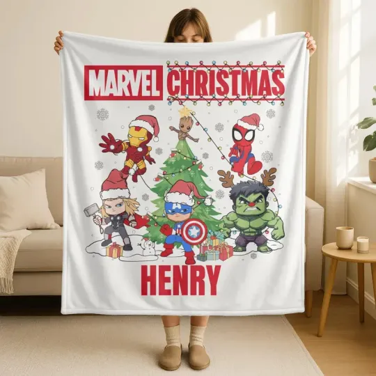 Discover Personalized Disney Marvel Christmas Superhero Group Xmas Fleece Blanket