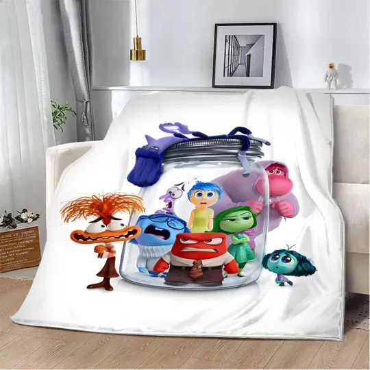 Discover Inside Out2 Cartoon Blanket, Full Character Colors Fleece Blank