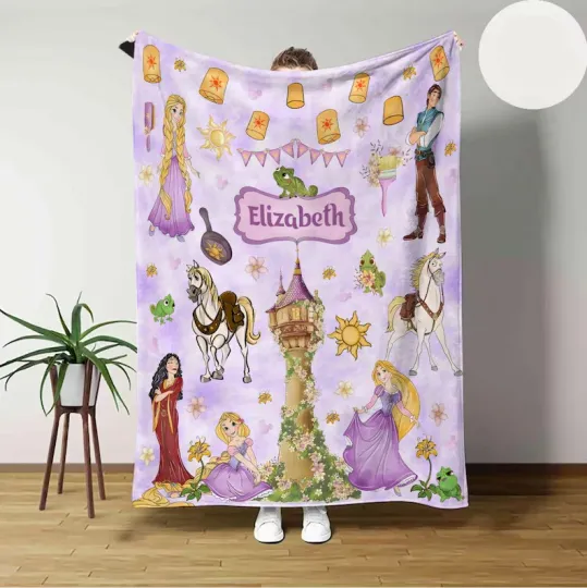 Discover Personalized Disney Rapunzel Princess Watercolor Castle Tangled Fleece Blanket