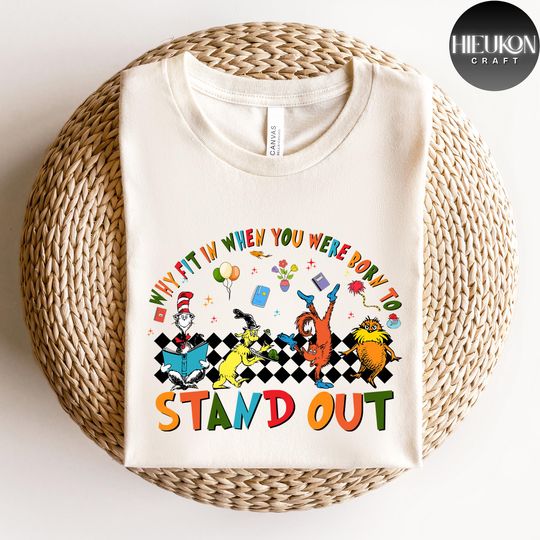 Discover Funny Teacher Shirt, Why Fit In When You Were Born To Stand Out Shirt, Funny Reading Week Shirt, Cute Animal Book Characters Shirt For Kids