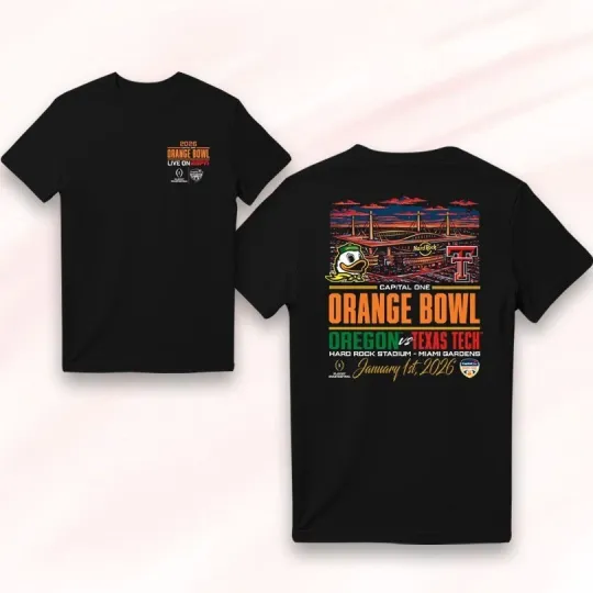 Something Inked Oreg ducks Black 2026 Orange Bowl vs. Texas Tech T-Shirt