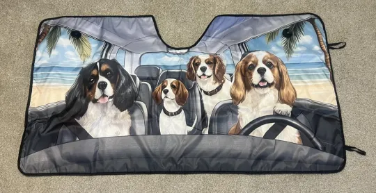 Discover Beach Cavalier Dog Car Windshield Sun Shade Front Visor Foldable Shield