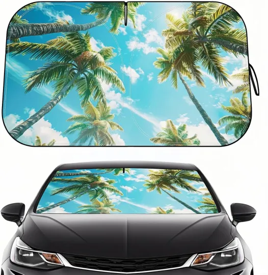 Discover Windshield Sun Shade - Car for Blue - Coconut tree-sky