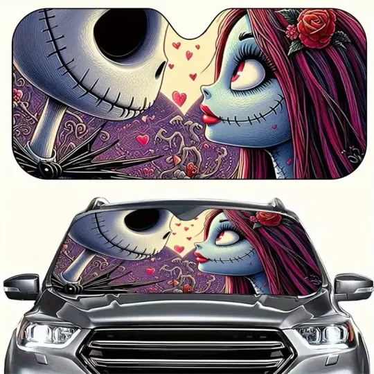 Jack And Sally Couple Gothic Love Happy Valentine's Day Car Windshield Sun Shade