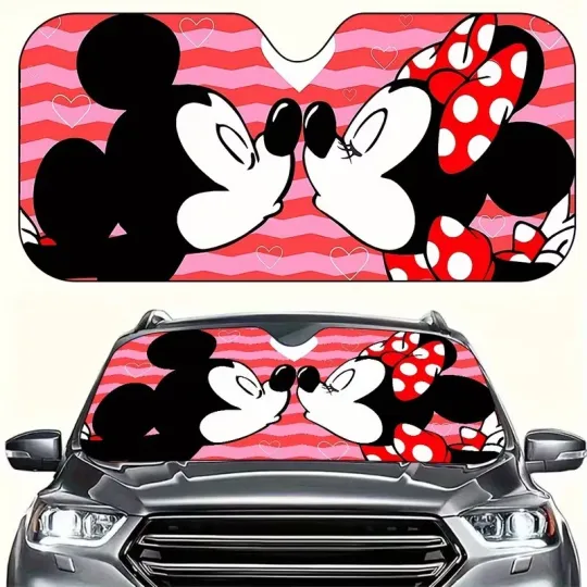 Discover Mickey & Minnie Mouse Kissing Happy Valentine's Day Car Windshield Sun Shade
