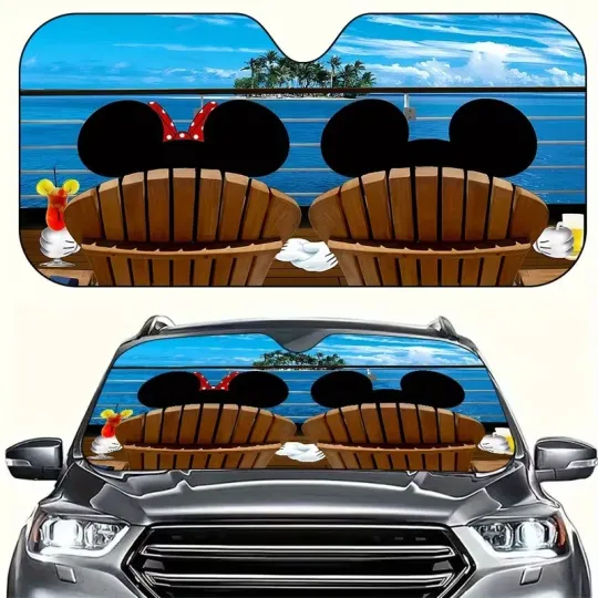 Discover Mickey & Minnie Mouse Summer Beach Vacation Valentine Car Windshield Sun Shade