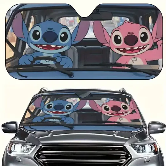 Discover Stitch And Angel Adventure Awaits Happy Valentine's Day Car Windshield Sun Shade