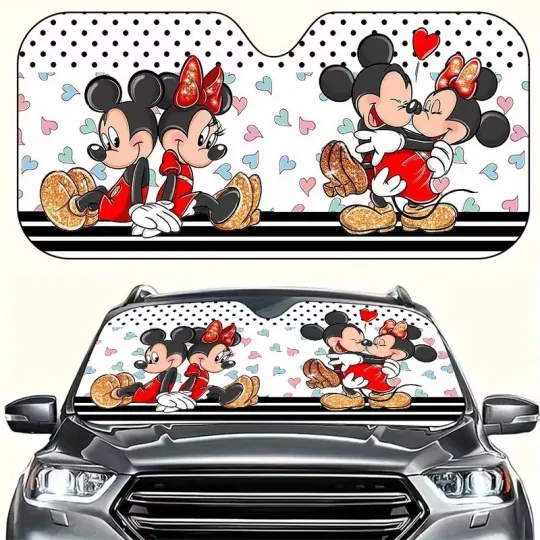 Discover Mickey & Minnie Mouse Couple Together Forever Valentine Car Windshield Sun Shade