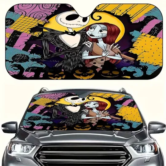Discover Jack Skellington & Sally Gothic Couple Valentine's Day Car Windshield Sun Shade