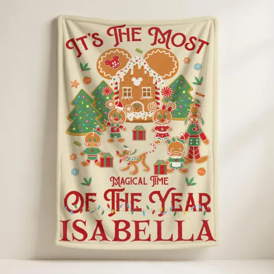 Discover Personalized Disney It's The Most Magical Time Christmas Beige Fleece Blanket