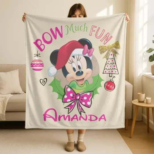 Discover Personalized Disney Minnie Mouse Bow Much Fun Cozy Fleece Blanket
