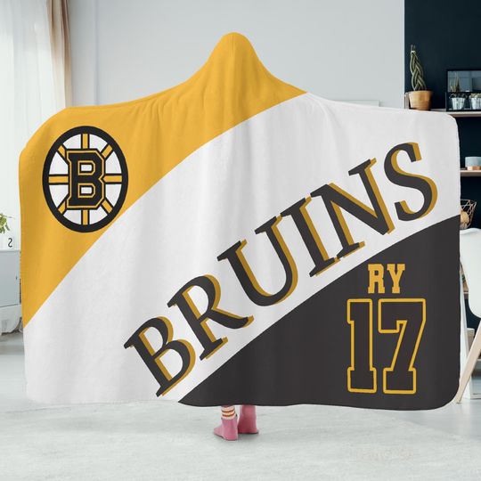 Custom Name Hockey Fan Hooded Blanket, Black Gold Fleece Hoodie Blanket, Personalized Hockey Gift for Him Her Fans