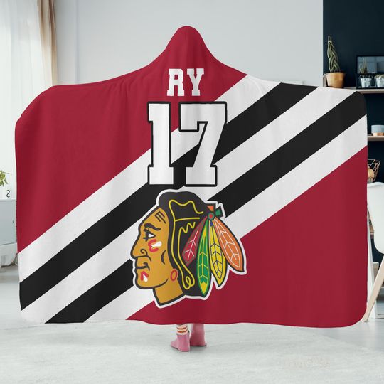 Custom Name Hockey Fan Hooded Blanket, Plush Wearable Throw, Personalized Game Day Gift for Hockey Lovers