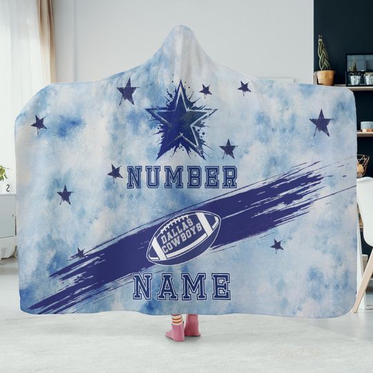 Custom Name Hooded Blanket, Personalized Name & Number Football Fan Hoodie Throw, Game Day Gift, Christmas Sports Blanket