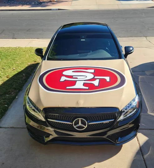San Francisco 49ers Auto Hood Cover with Football Flag