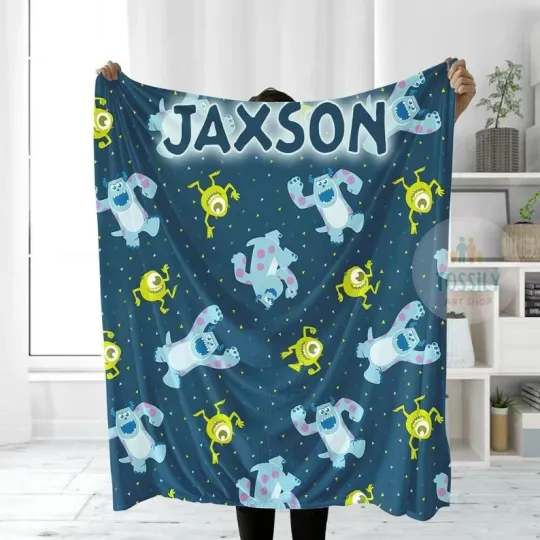 Personalized Disney Monsters Inc Sully Mike Wazowski Space Cozy Fleece Blanket
