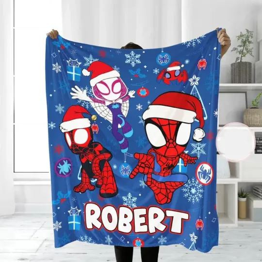 Discover Personalized Disney Spidey & His Friends Snow Christmas Cozy Fleece Blanket