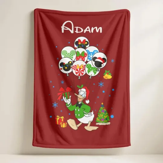Discover Personalized Disney Donald Duck Angry Christmas Balloons Red Cozy Fleece Blanket