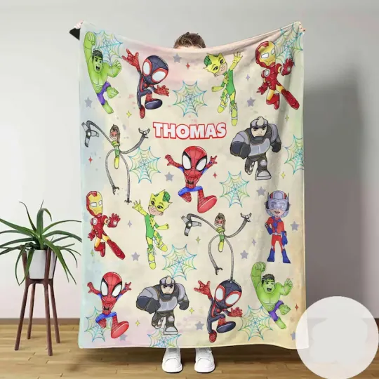Discover Personalized Disney Spidey & His Friends Watercolor Characters Fleece Blanket