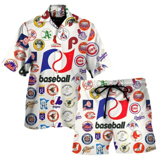 Discover Baseball League Retro Hawaiian Shirt and Shorts