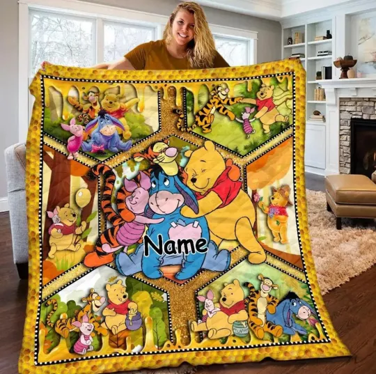 Discover Personalized Winnie The Pooh Disney Cartoon Pooh Fleece Blanket