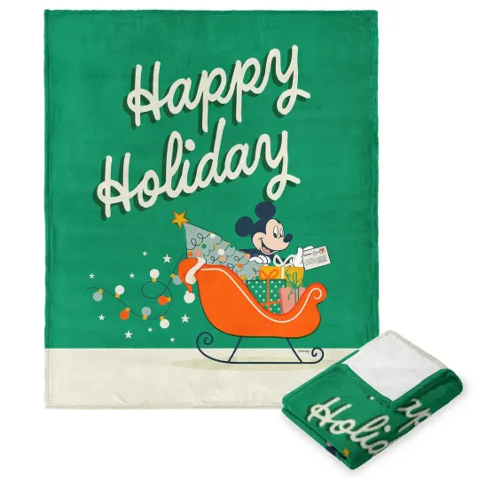 Discover Disney Mickey Mouse Sleigh Mickey Happy Holiday Cozy Fleece Blanket