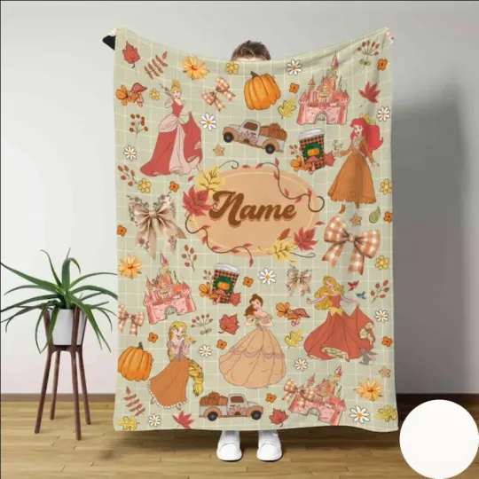 Discover Personalized Disney Princess Fall Vibes Coquette Bows Fleece Blanket