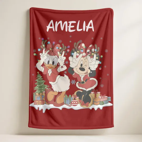 Discover Personalized Disney Minnie And Daisy Christmas Coquette Bow Red Fleece Blanket