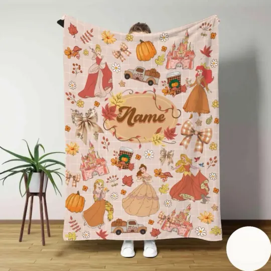 Discover Personalized Disney Princess Fall Vibes Coquette Bows Pink Fleece Blanket