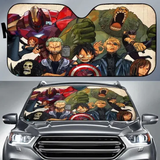 Discover One Peace Avengers Car Sun Shade Universal Fit Car Windshield  Anti-UV Protectio