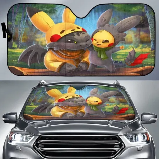 Discover Pika And Toothless Cute Car Sun Shades Movie Windshield Anti-UV Protection