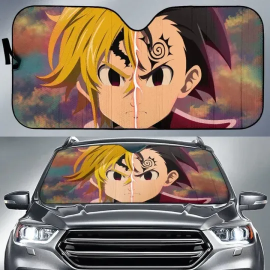 Discover Seven Deadly Meliodas X Zeldris Car Sun Shade Anime Universal Fit