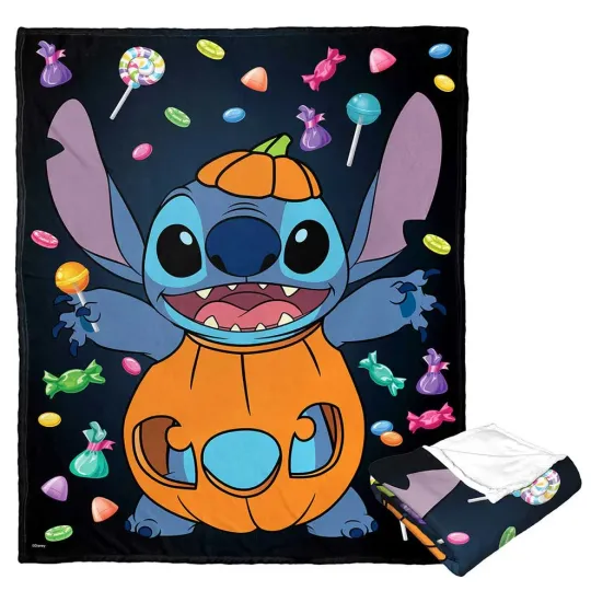 Discover Disney Lilo And Stitch Candy Pumpkin Stitch Halloween Cozy Fleece Blanket