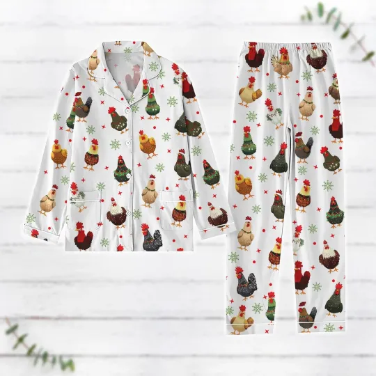 Chicken Pajamas Set, Farm Animal Pajamas, Rooster Holiday Pajamas