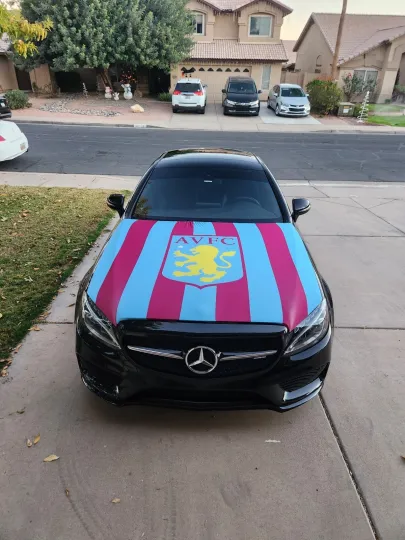 Aston Villa Auto Hood Cover with Hood Flags and Soccer Flags