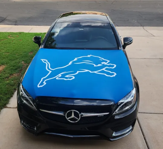 Detroit Lions Auto Hood Cover Football Flag