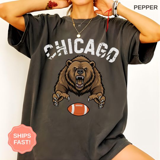 Discover Chicago Football Shirt, Trendy Game Day Bear T-Shirt, Football Fan Sports Gift, Unisex Comfort Colors Tee For Men, Women