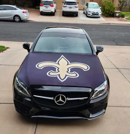 New Orleans Saints Auto Hood Cover with Football Flags