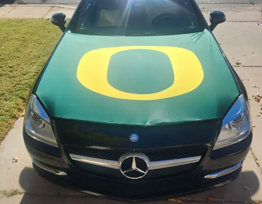 Discover Oreg Ducks Auto Hood Cover with NCAA Flags and Sports Flags