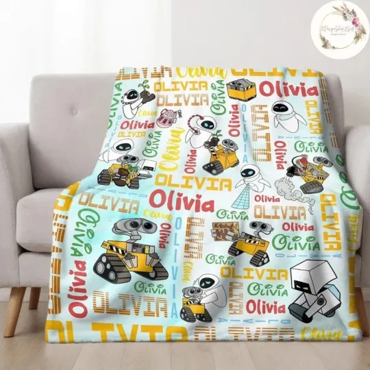 Discover Personalized Watercolor Disney Pixar WALL-E Blanket, WALL-E EVE Fleece Blanket