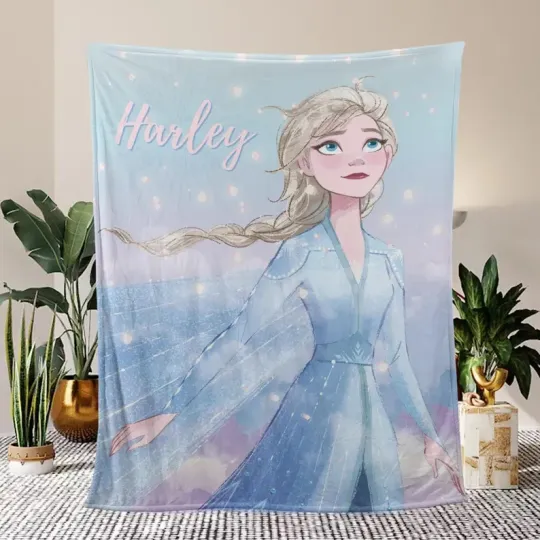 Discover Personalized Disney Frozen Elsa Queen Fleece Blanket Custom Name