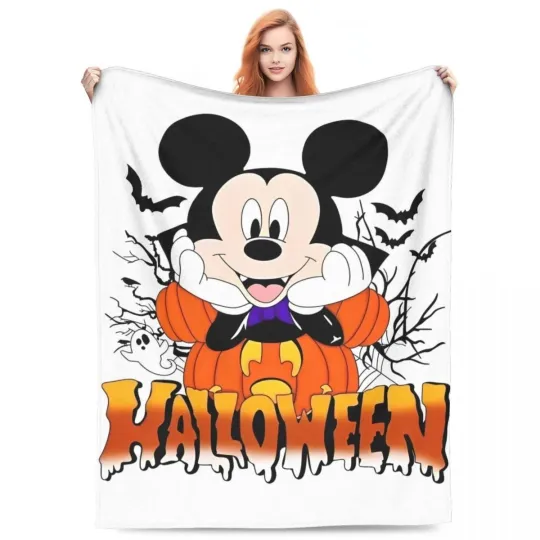 Discover Disney Mickey Mouse Halloween Blanket Pumpkin Ghost Fleece Blanket