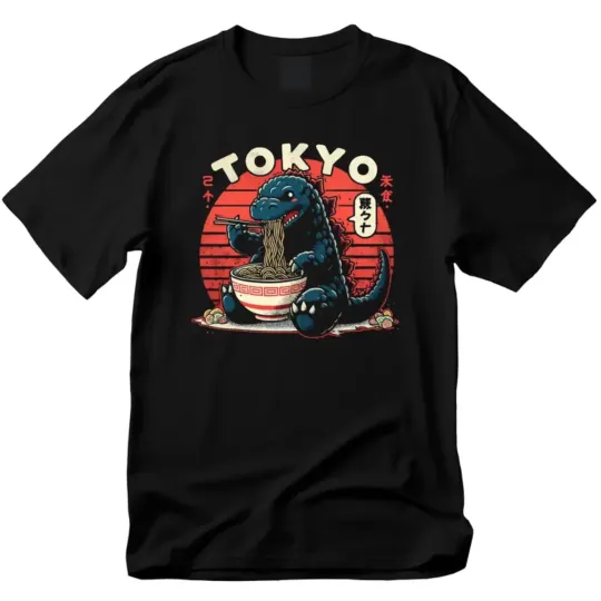 Discover god zilla Ramen Shirt, Funny Dinosaur eating ramen T- shirt, Japanese Food Shirt