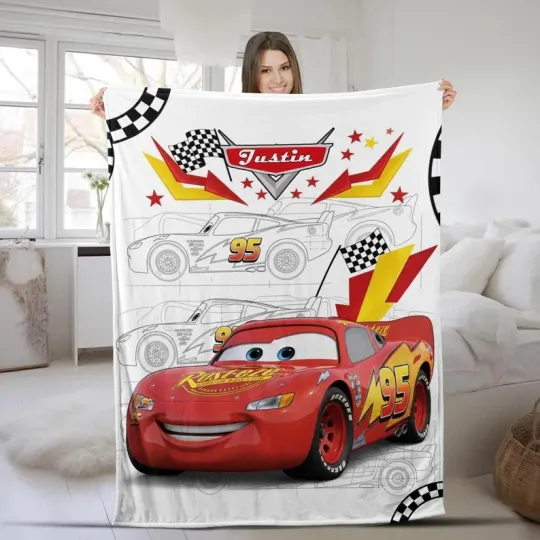 Discover Personalized Disney Cars Lightning Mcqueen Sketch Disneyland Cozy Fleece Blanket