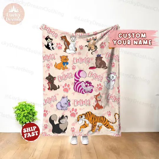 Discover Personalized Disney Cats Character Kitten Blanket, Marie Toulouse Fleece Blanket