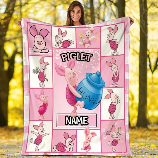 Discover Disney Cute Winnie The Pooh Piglet Personalized Fleece Blanket