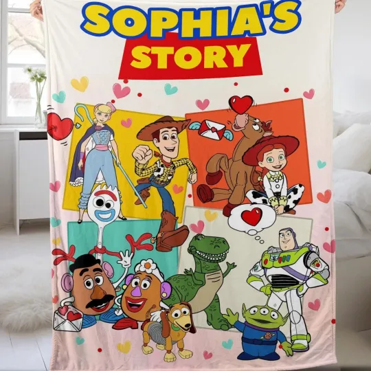 Discover Personalized Disney Pixar Toy Story Blanket, Custom Name Plush Fleece Blanket