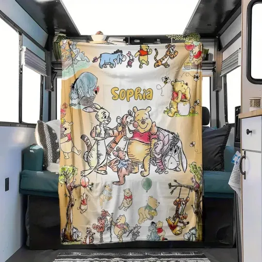 Discover Personalized Name Disney Cartoon Winnie The Pooh & Friend Fleece Blanket