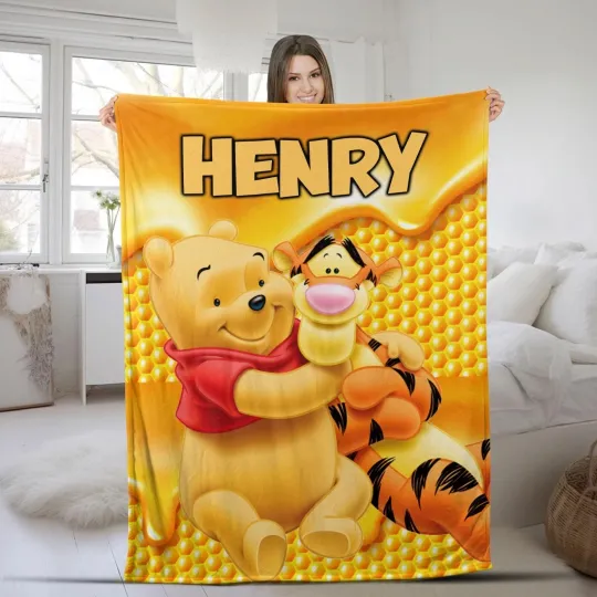 Discover Personalized Name Disney Winnie The Pooh And Tiger Honey Themed Fleece Blanket